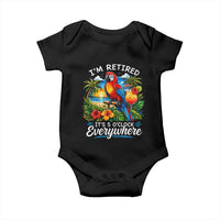 Humor Retirement Baby Onesie Im Retired 5 OClock Everywhere Vintage Beach Parrot Cocktail