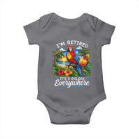 Humor Retirement Baby Onesie Im Retired 5 OClock Everywhere Vintage Beach Parrot Cocktail