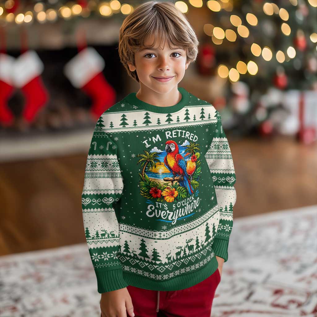Humor Retirement Ugly Christmas Sweater Im Retired 5 OClock Everywhere Vintage Beach Parrot Cocktail