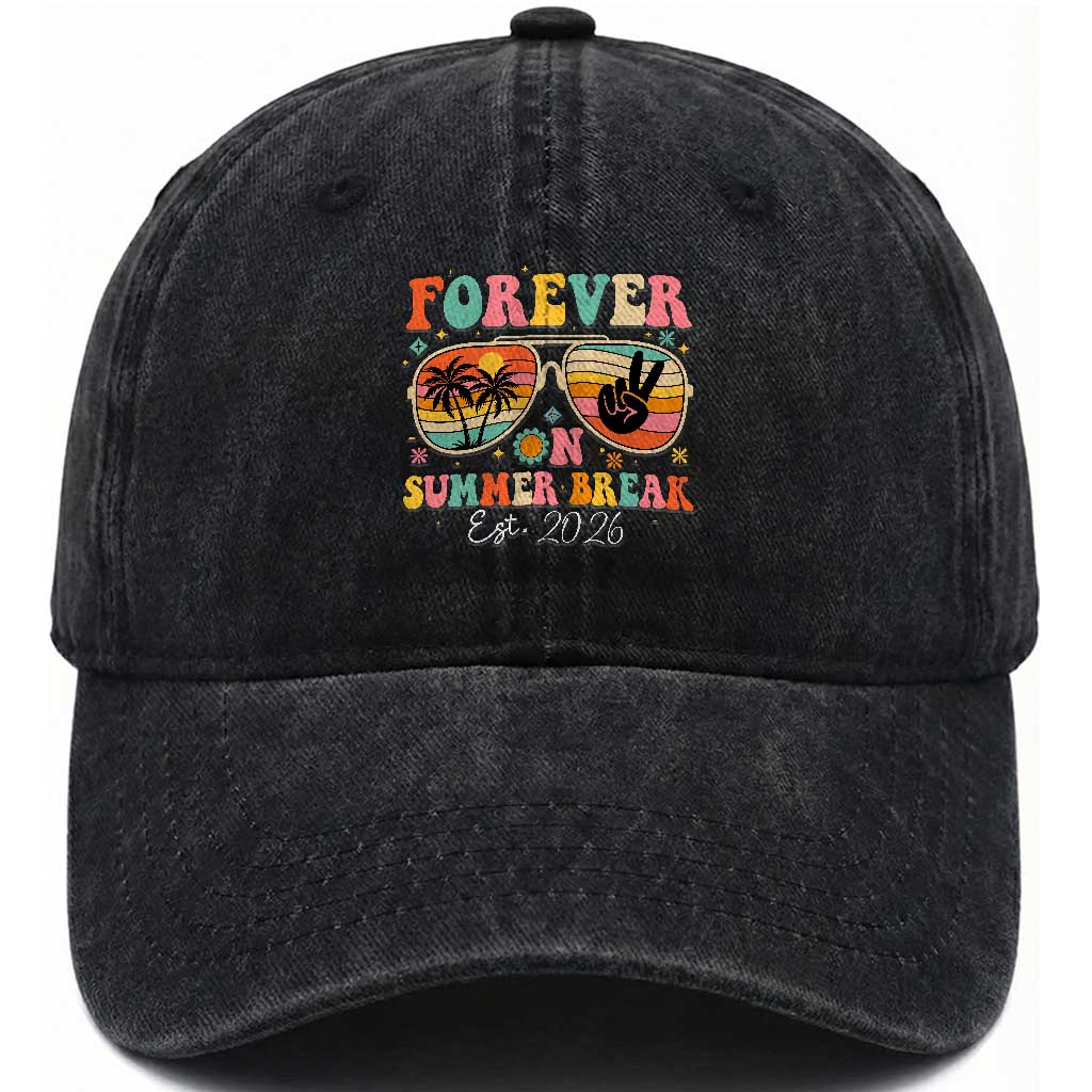 Retired Teacher Gift Washed Cotton Baseball Cap Forever On Summer Break Retirement 2026
