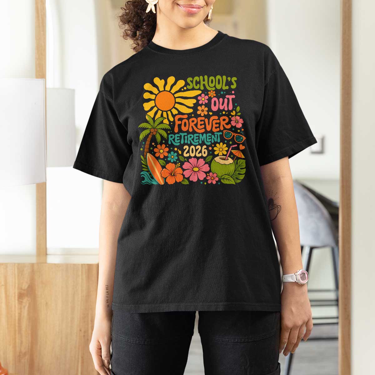 Schools Out Forever Retirement 2026 T Shirt For Women Retired Teacher Gifts Vintage Flower Graphic