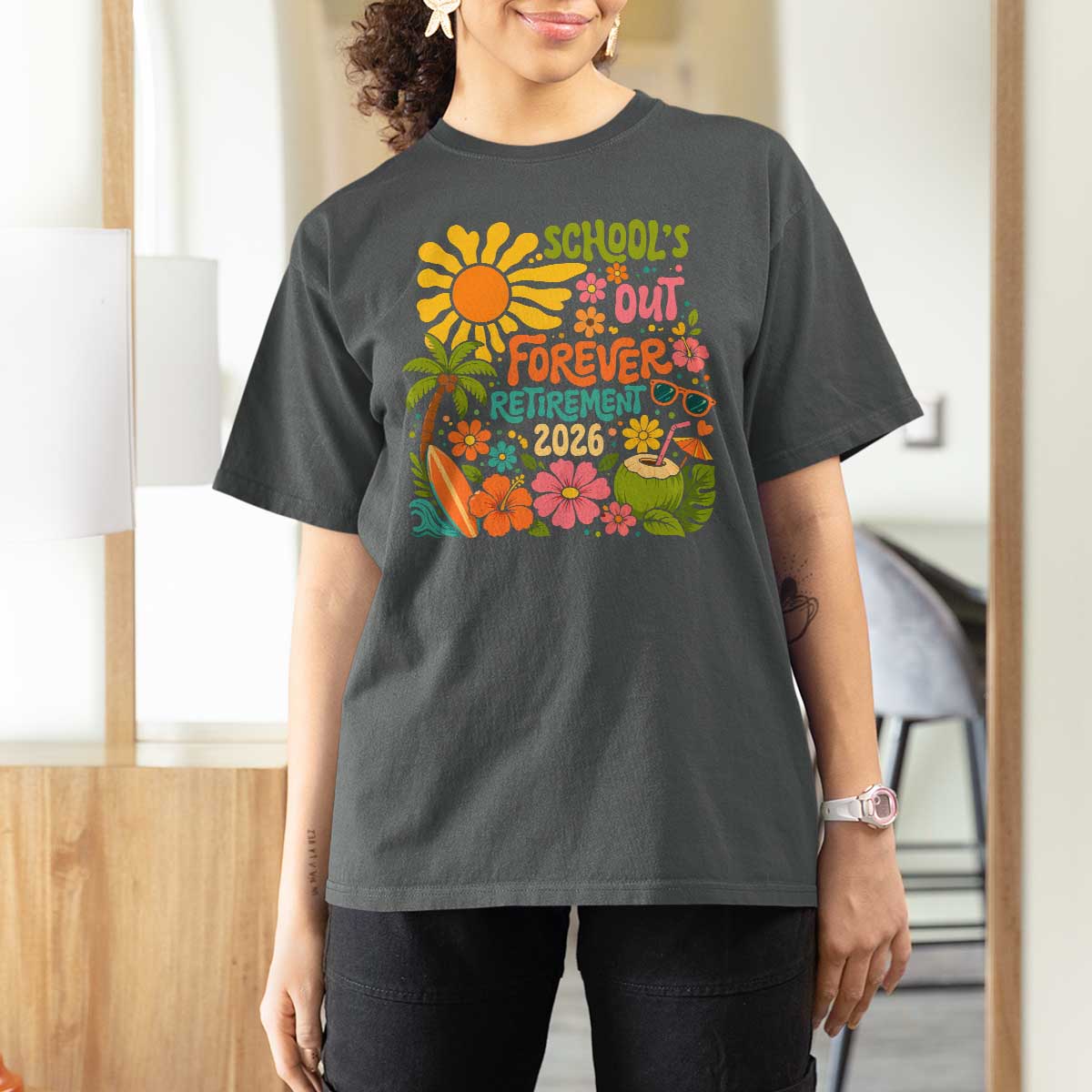 Schools Out Forever Retirement 2026 T Shirt For Women Retired Teacher Gifts Vintage Flower Graphic
