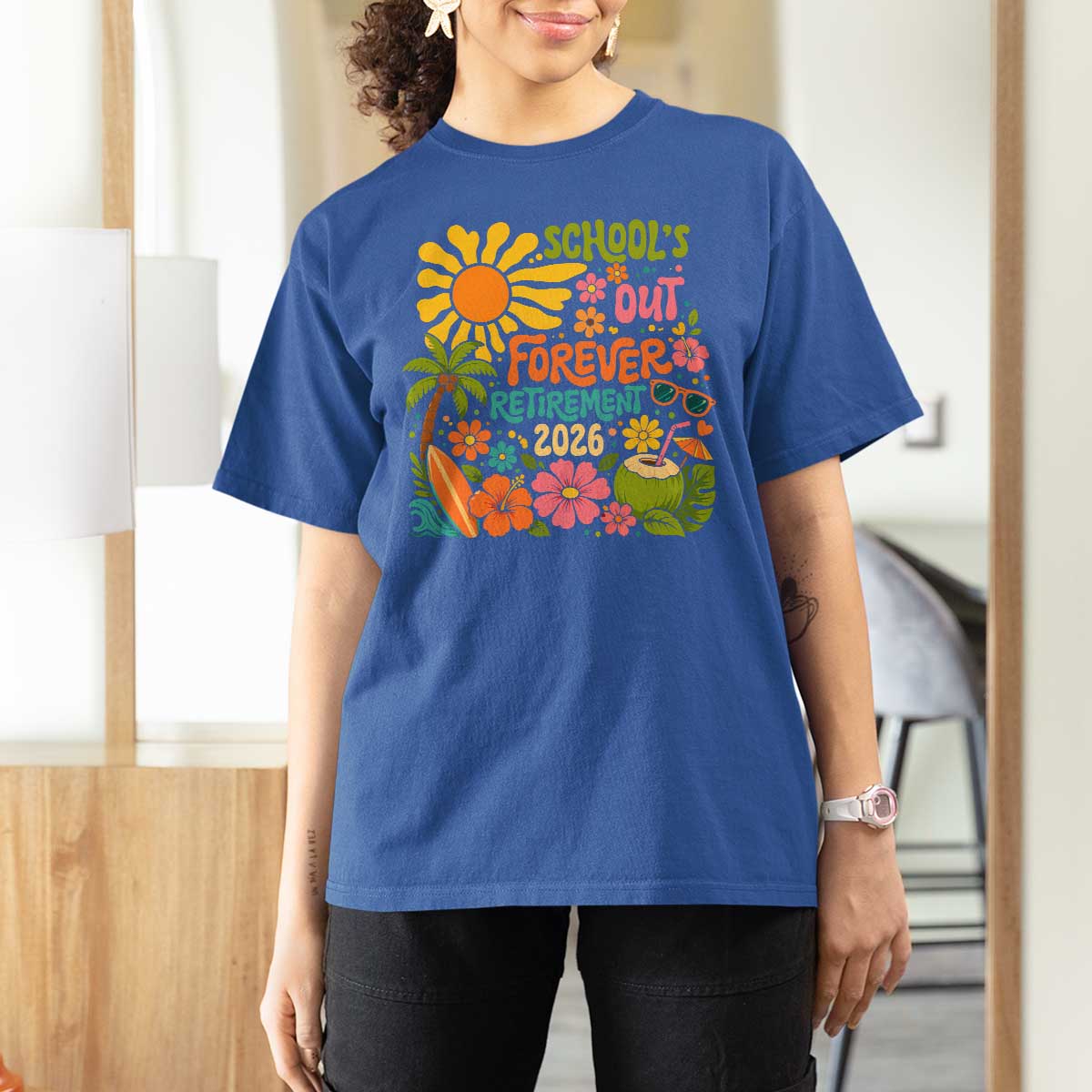 Schools Out Forever Retirement 2026 T Shirt For Women Retired Teacher Gifts Vintage Flower Graphic