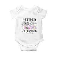 Retired Grandma Gift Baby Onesie Retired Under New Management See Grandkids For Details Retirement Flower Graphic