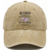 Retired Grandma Gift Washed Cotton Baseball Cap Retired Under New Management See Grandkids For Details Retirement Flower Graphic
