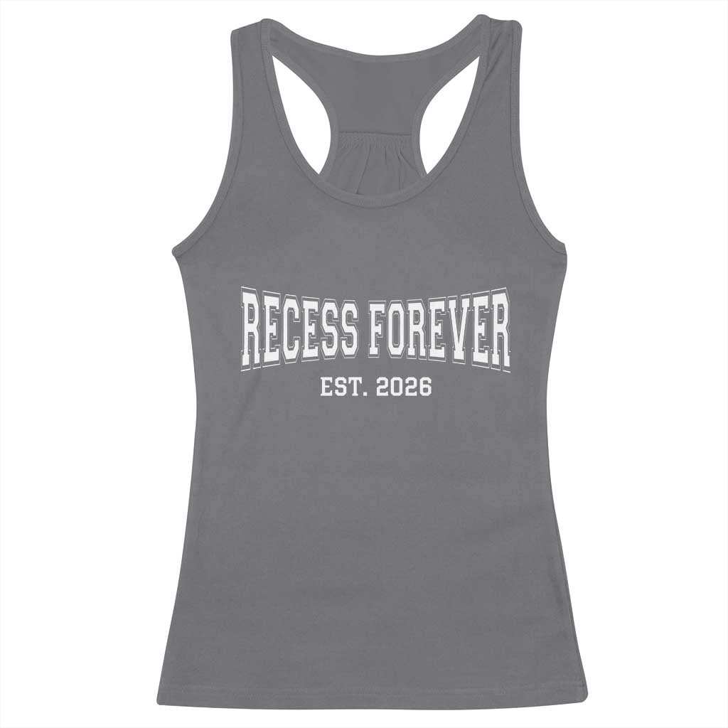 Retired Teacher Racerback Tank Top Retro Varsity Vintage Recess Forever Retirement 2026