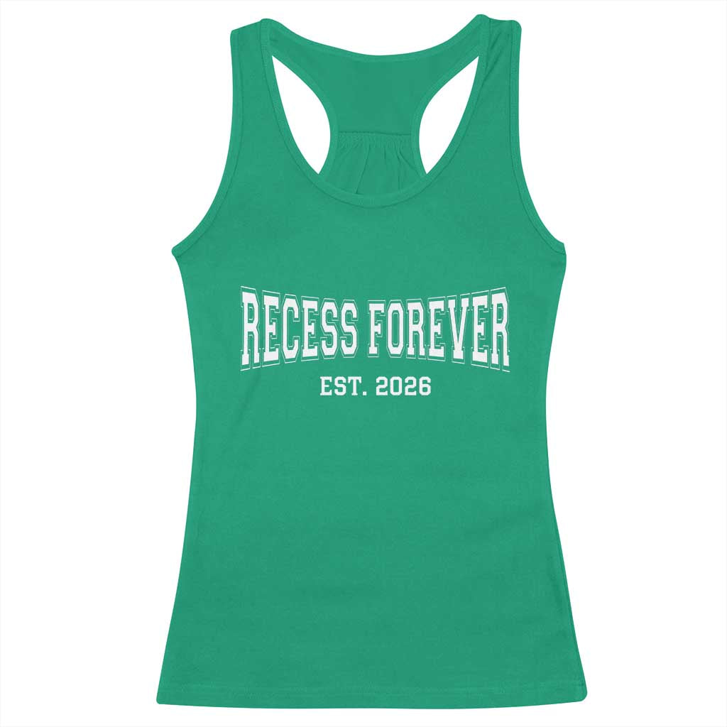 Retired Teacher Racerback Tank Top Retro Varsity Vintage Recess Forever Retirement 2026