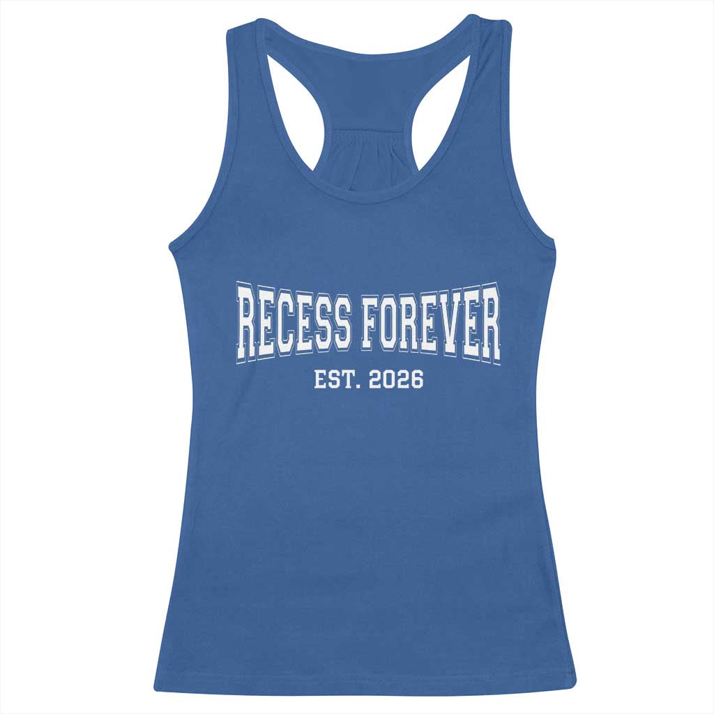 Retired Teacher Racerback Tank Top Retro Varsity Vintage Recess Forever Retirement 2026