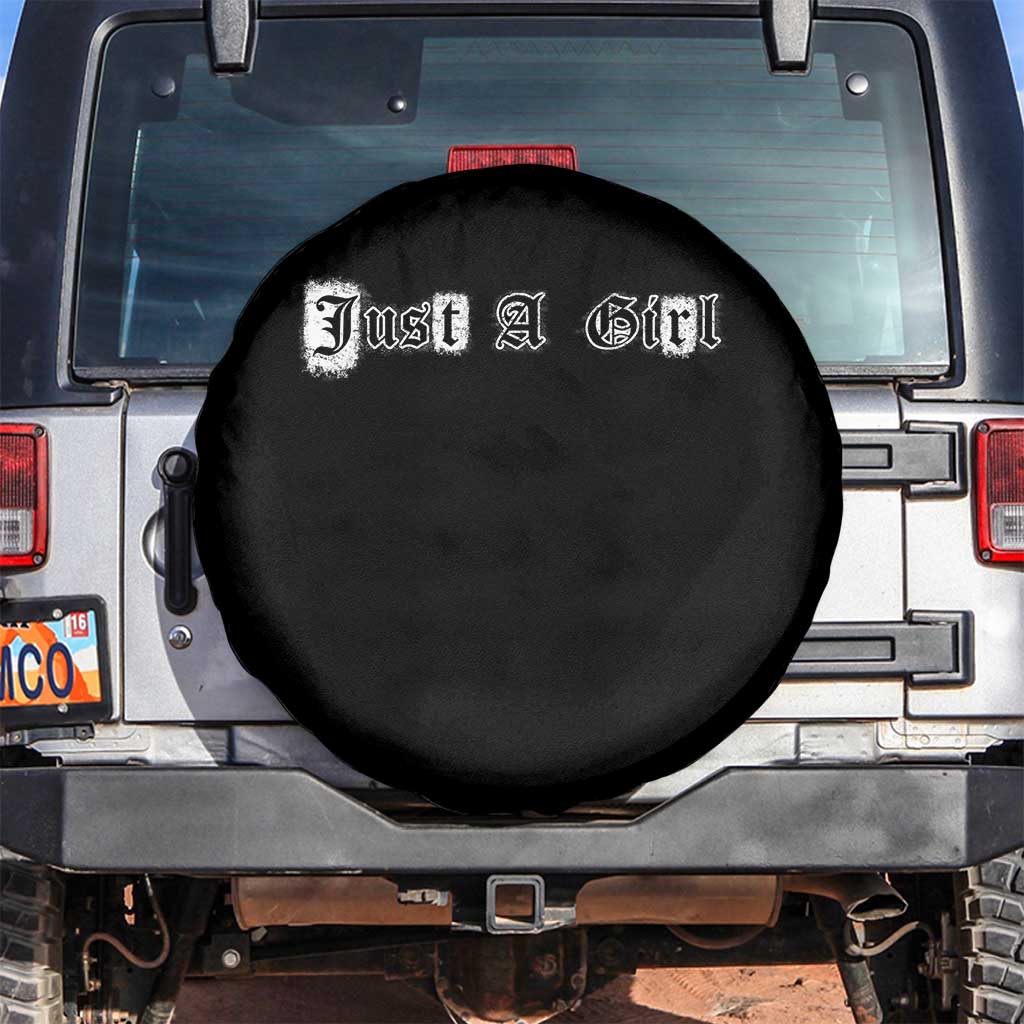 Just A Girl Spare Tire Cover Gothic Blackletter Typography Design
