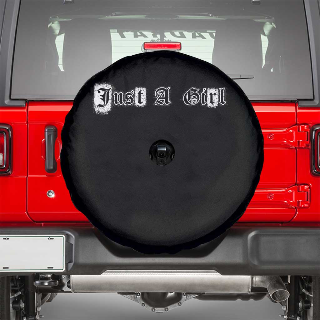 Just A Girl Spare Tire Cover Gothic Blackletter Typography Design