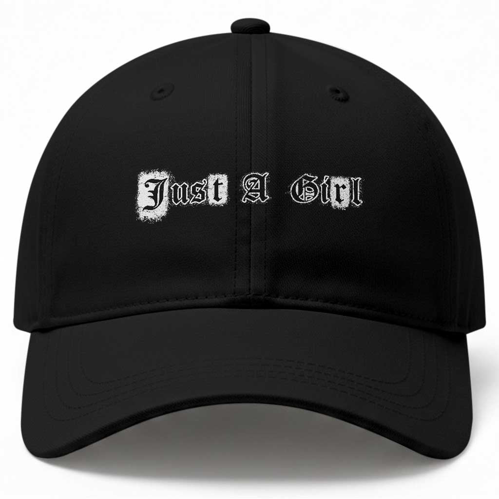 Just A Girl Baseball Cap Gothic Blackletter Typography Design