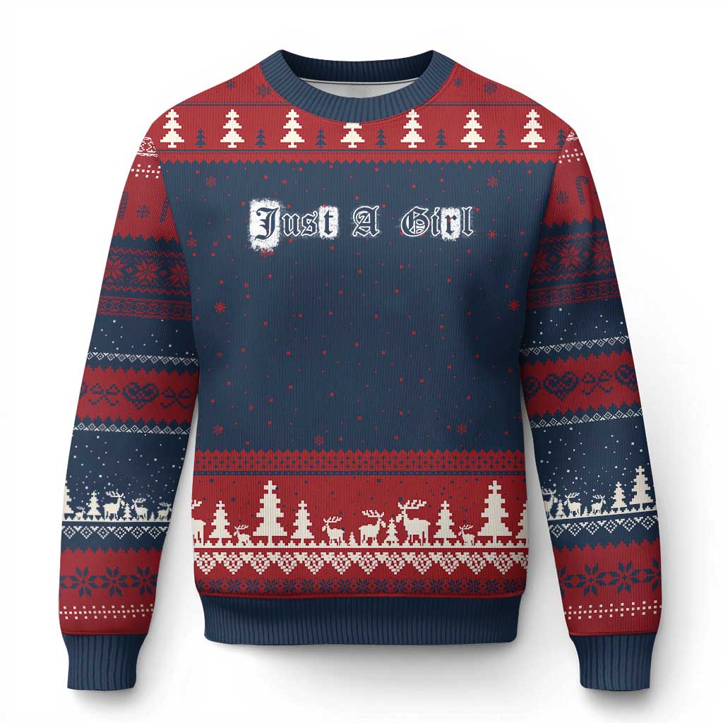 Just A Girl Ugly Christmas Sweater Gothic Blackletter Typography Design