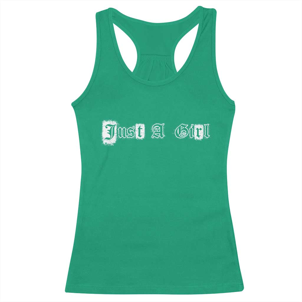Just A Girl Racerback Tank Top Gothic Blackletter Typography Design