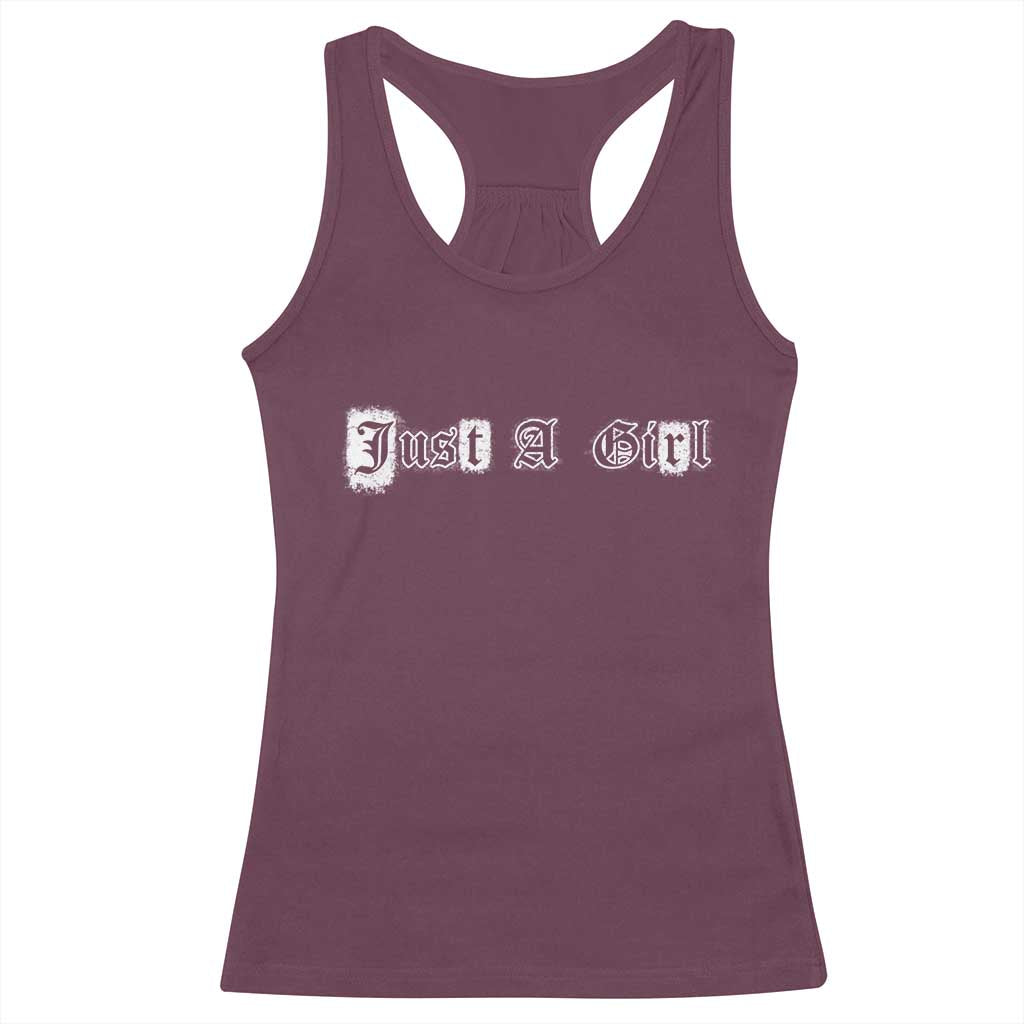 Just A Girl Racerback Tank Top Gothic Blackletter Typography Design