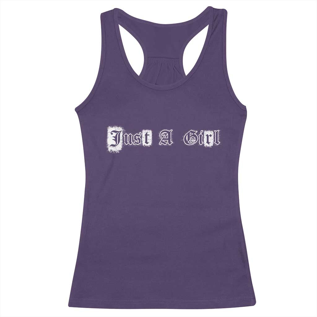 Just A Girl Racerback Tank Top Gothic Blackletter Typography Design