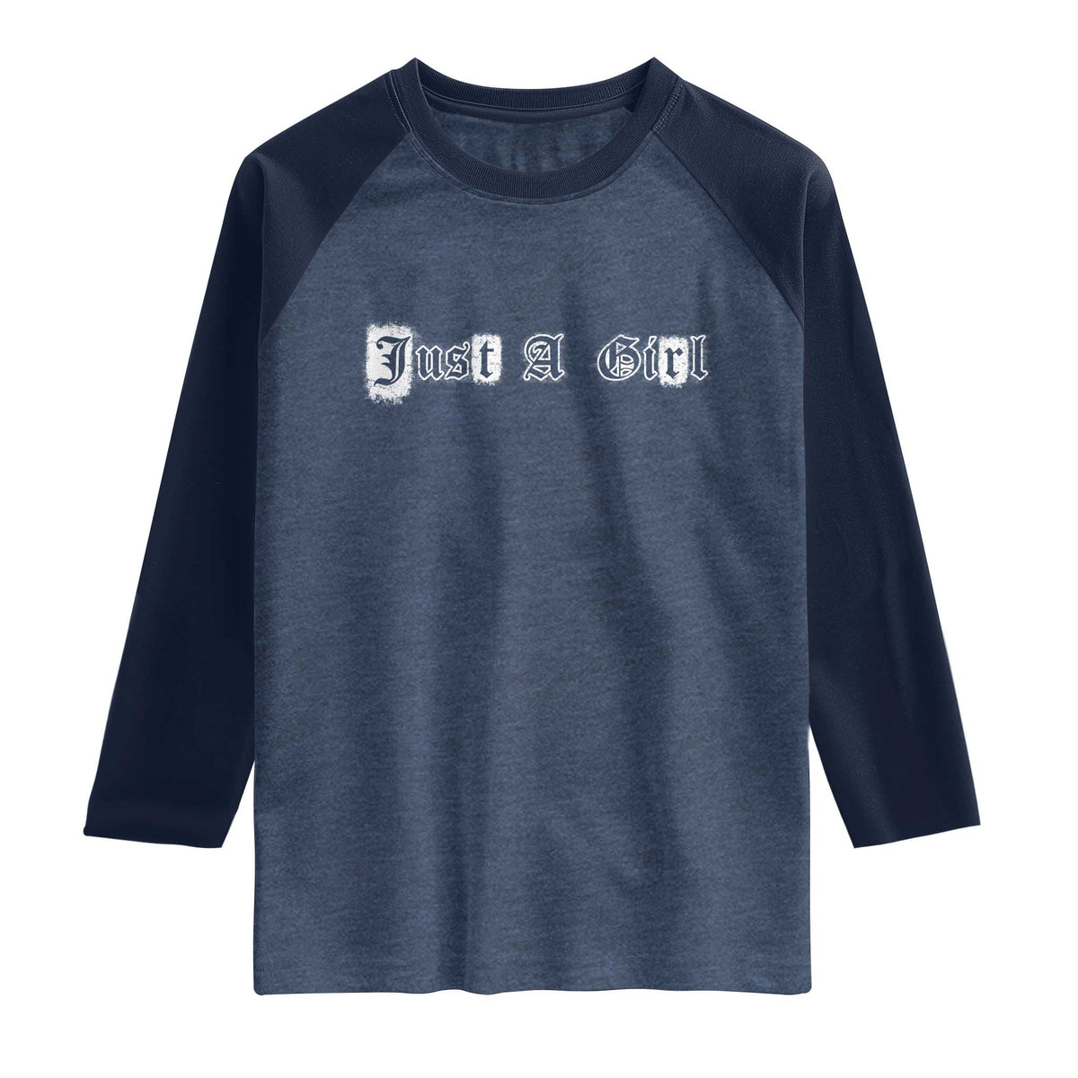 Just A Girl Raglan Shirt Gothic Blackletter Typography Design
