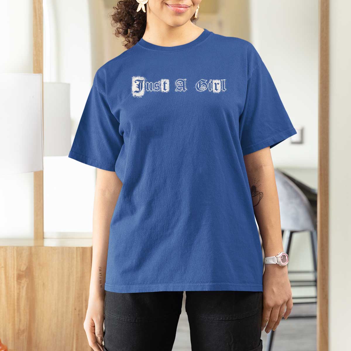 Just A Girl T Shirt For Women Gothic Blackletter Typography Design