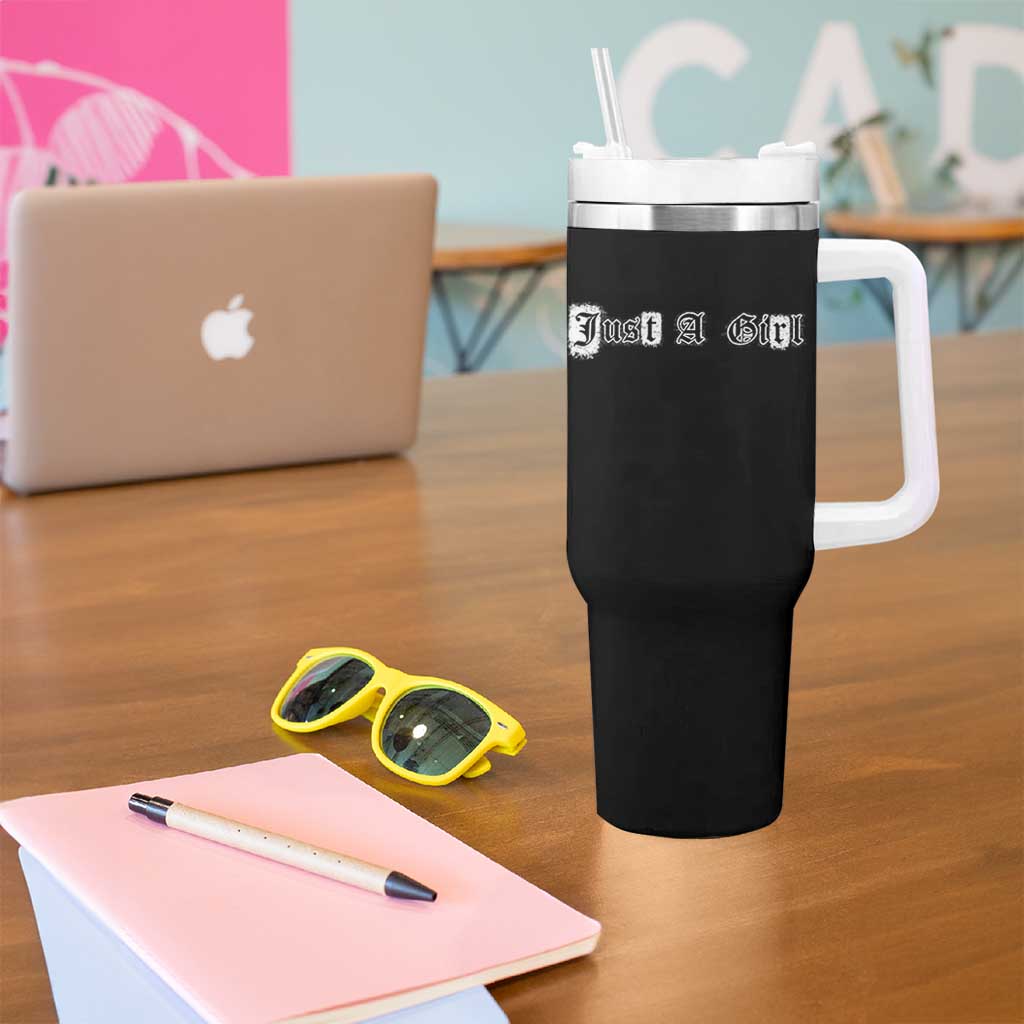 Just A Girl Tumbler With Handle Gothic Blackletter Typography Design