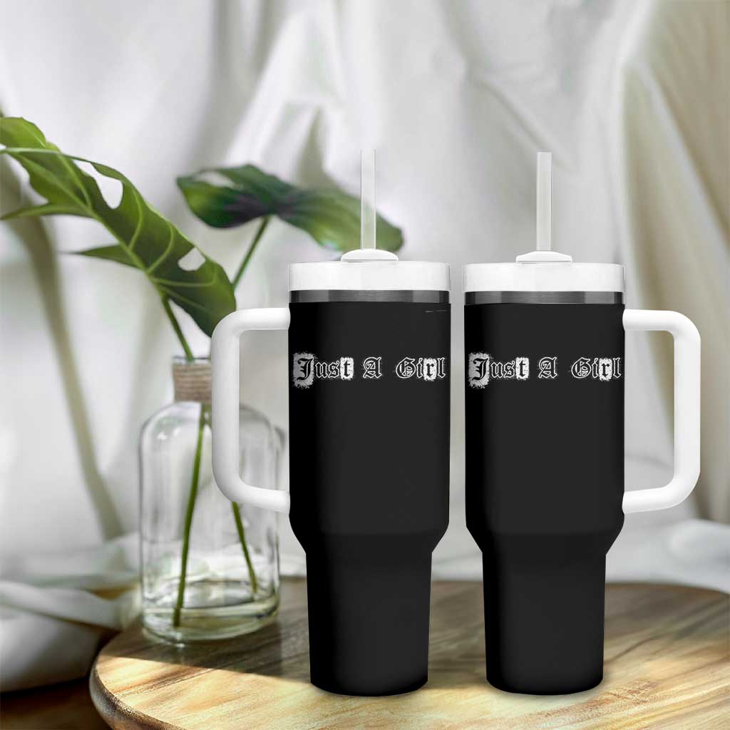 Just A Girl Tumbler With Handle Gothic Blackletter Typography Design
