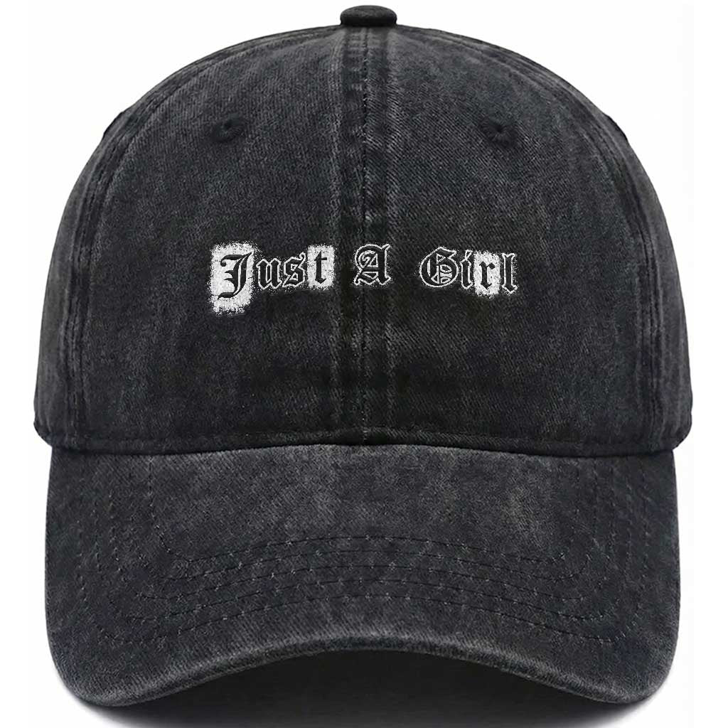 Just A Girl Washed Cotton Baseball Cap Gothic Blackletter Typography Design