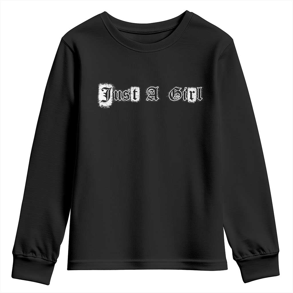Just A Girl Youth Sweatshirt Gothic Blackletter Typography Design
