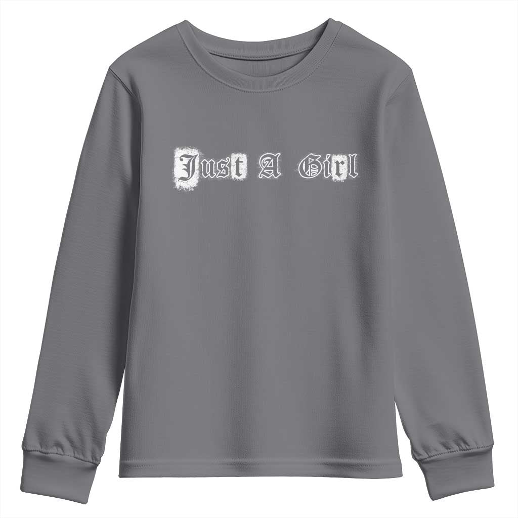 Just A Girl Youth Sweatshirt Gothic Blackletter Typography Design