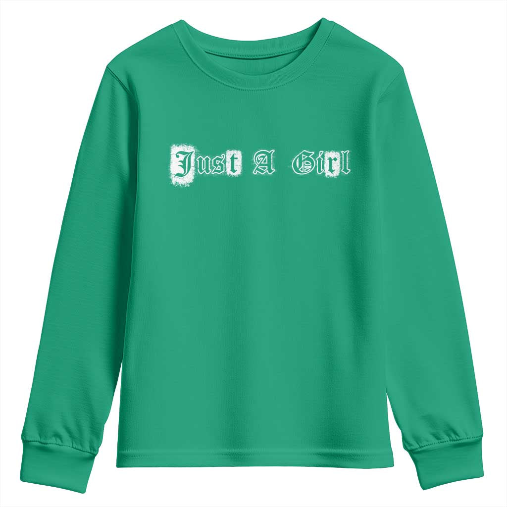 Just A Girl Youth Sweatshirt Gothic Blackletter Typography Design