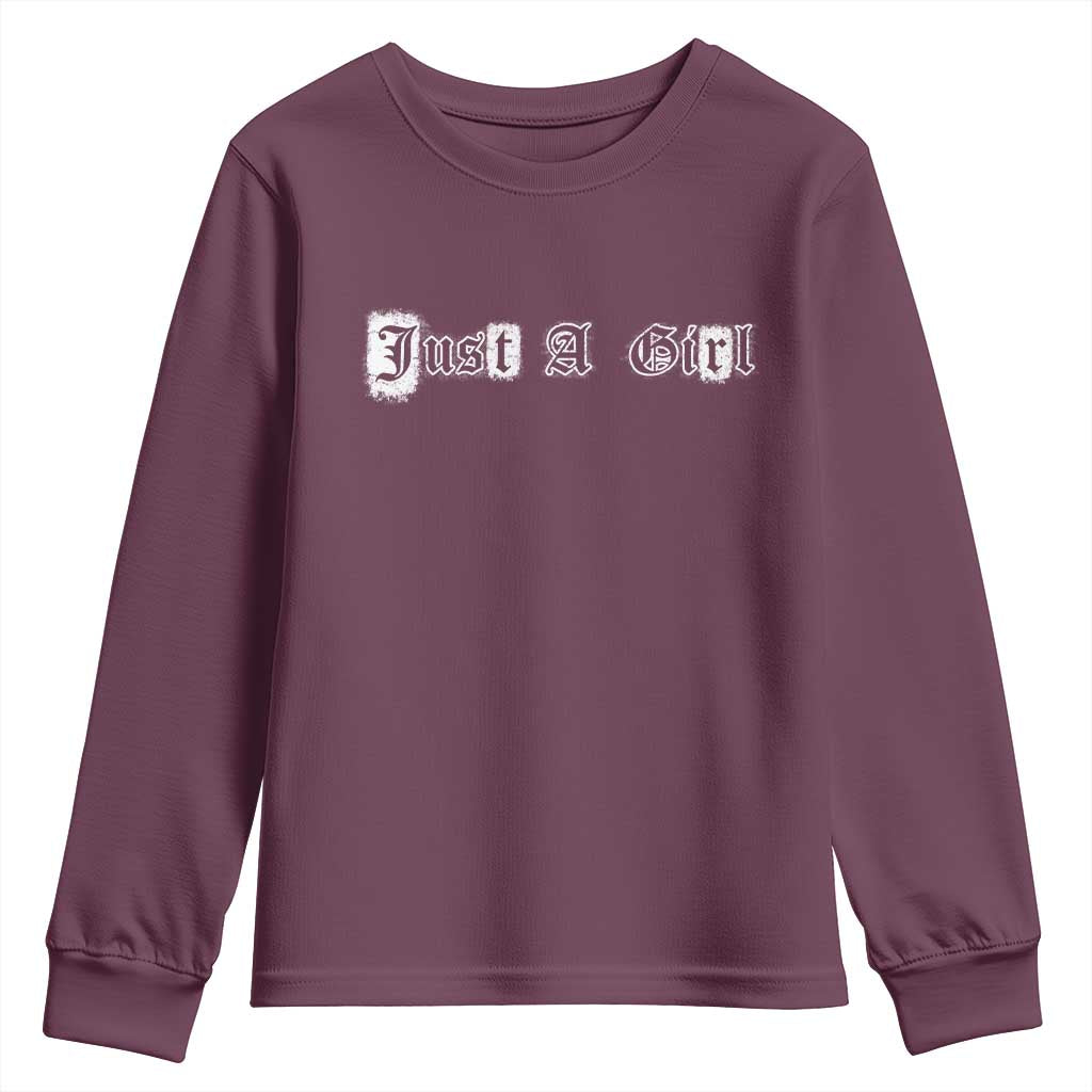 Just A Girl Youth Sweatshirt Gothic Blackletter Typography Design