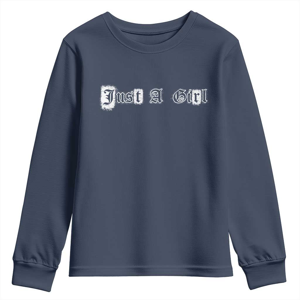 Just A Girl Youth Sweatshirt Gothic Blackletter Typography Design