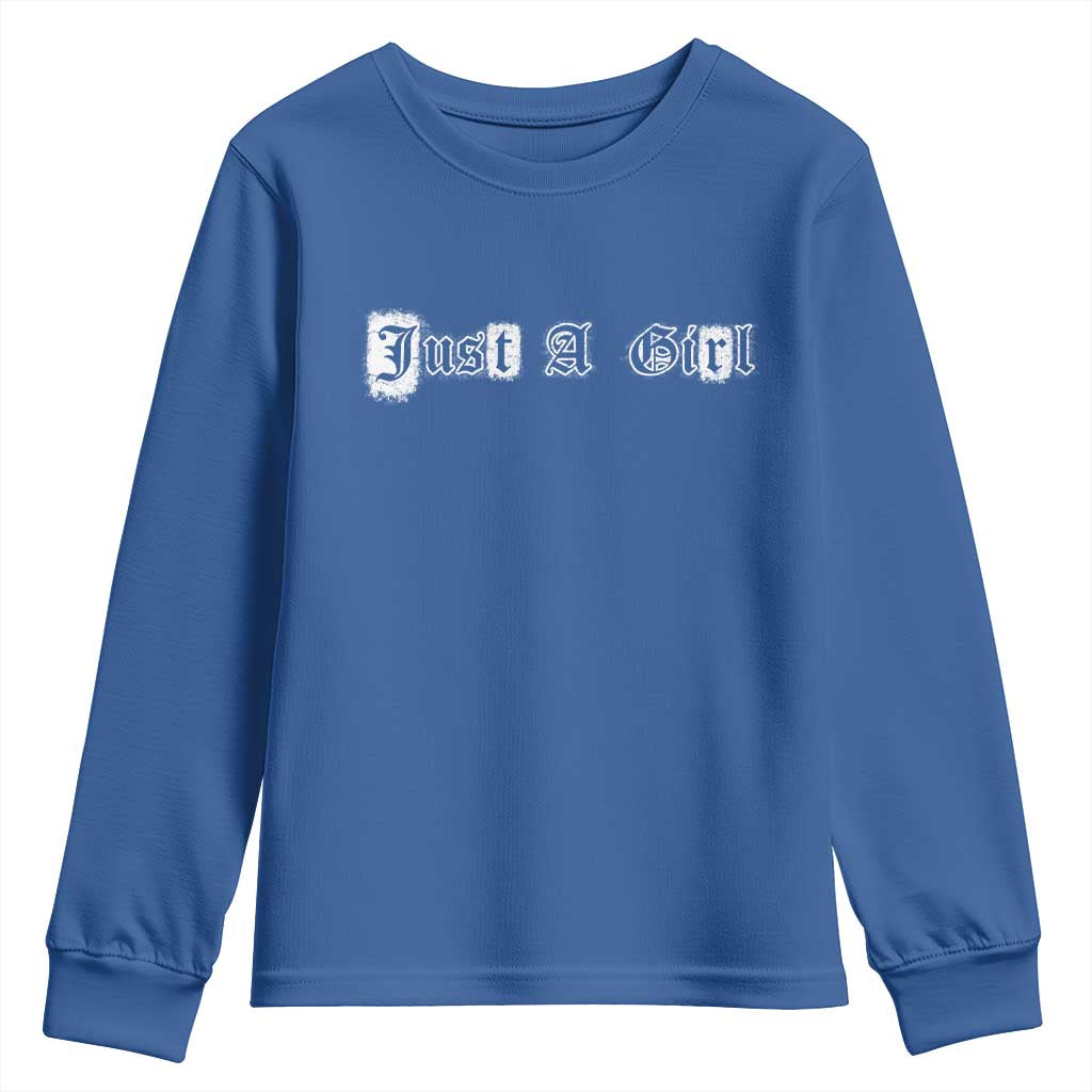 Just A Girl Youth Sweatshirt Gothic Blackletter Typography Design