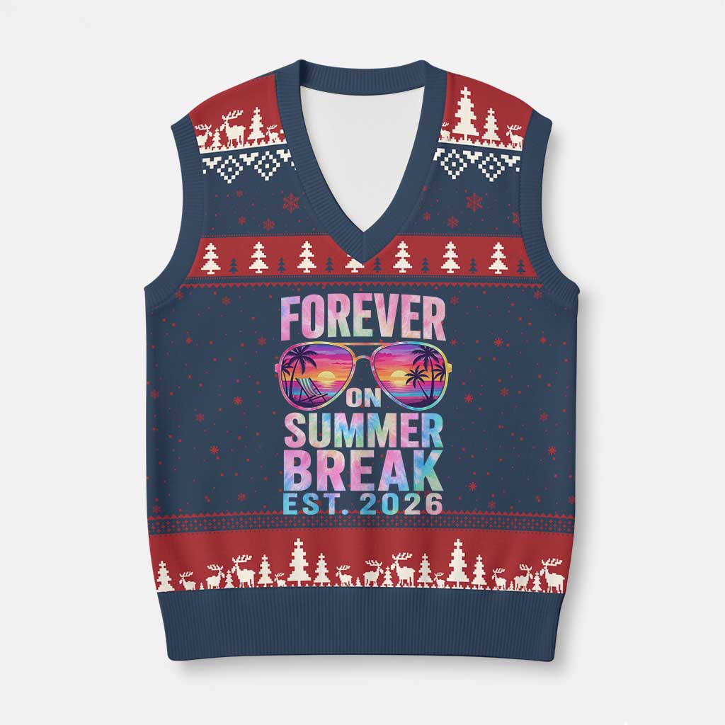Retired Teacher V-Neck Knit Sweater Vest Forever On Summer Break Retirement 2026