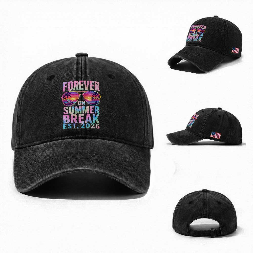 Retired Teacher Washed Cotton Baseball Cap Forever On Summer Break Retirement 2026