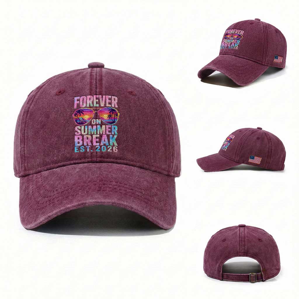 Retired Teacher Washed Cotton Baseball Cap Forever On Summer Break Retirement 2026