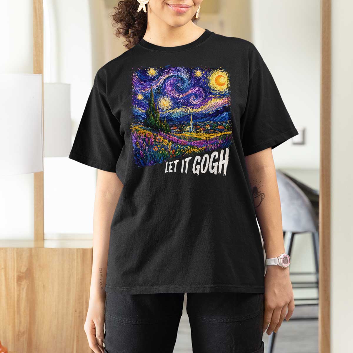 Let it Gogh Funny Vincent Van Gogh Starry Night T Shirt For Women