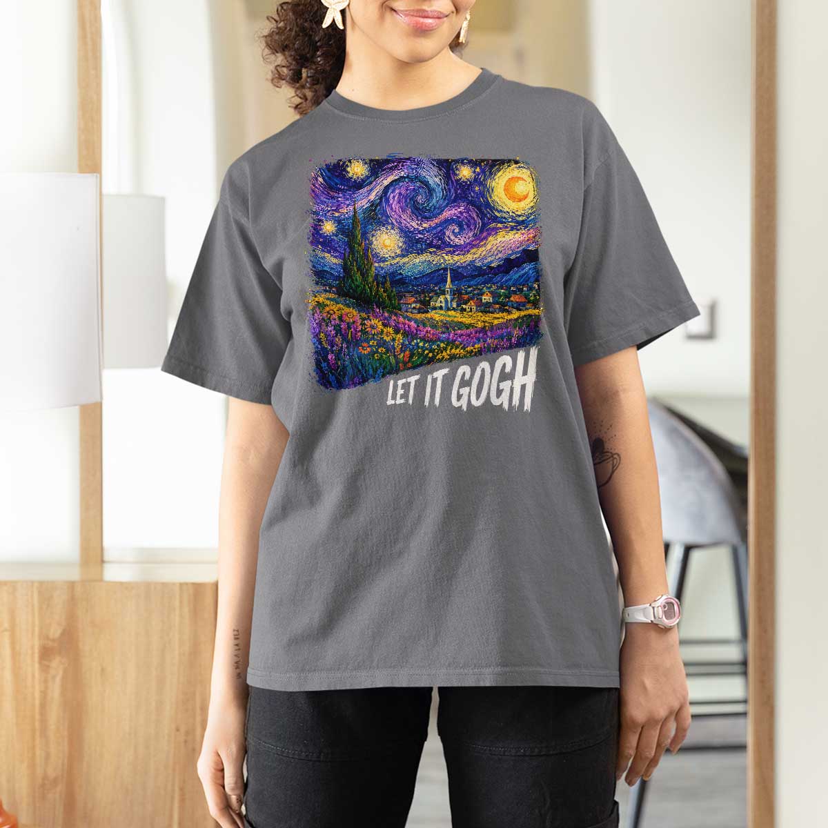 Let it Gogh Funny Vincent Van Gogh Starry Night T Shirt For Women