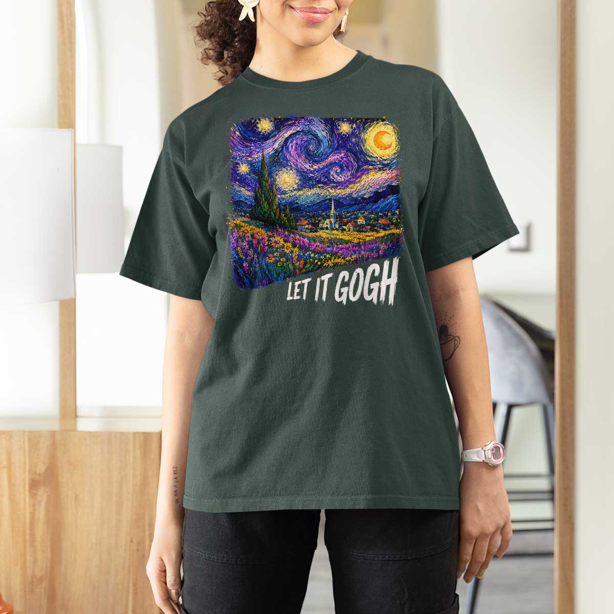 Let it Gogh Funny Vincent Van Gogh Starry Night T Shirt For Women