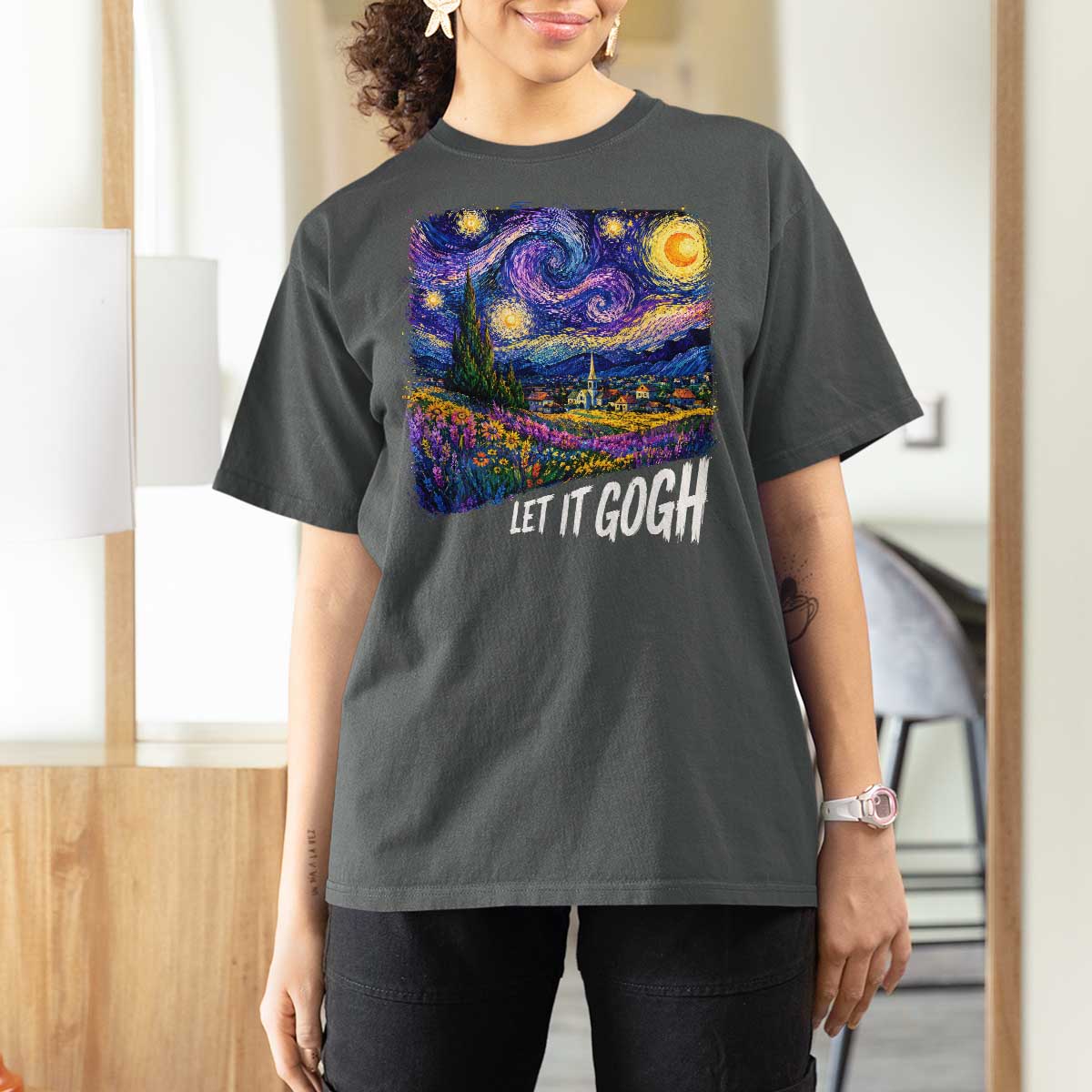 Let it Gogh Funny Vincent Van Gogh Starry Night T Shirt For Women