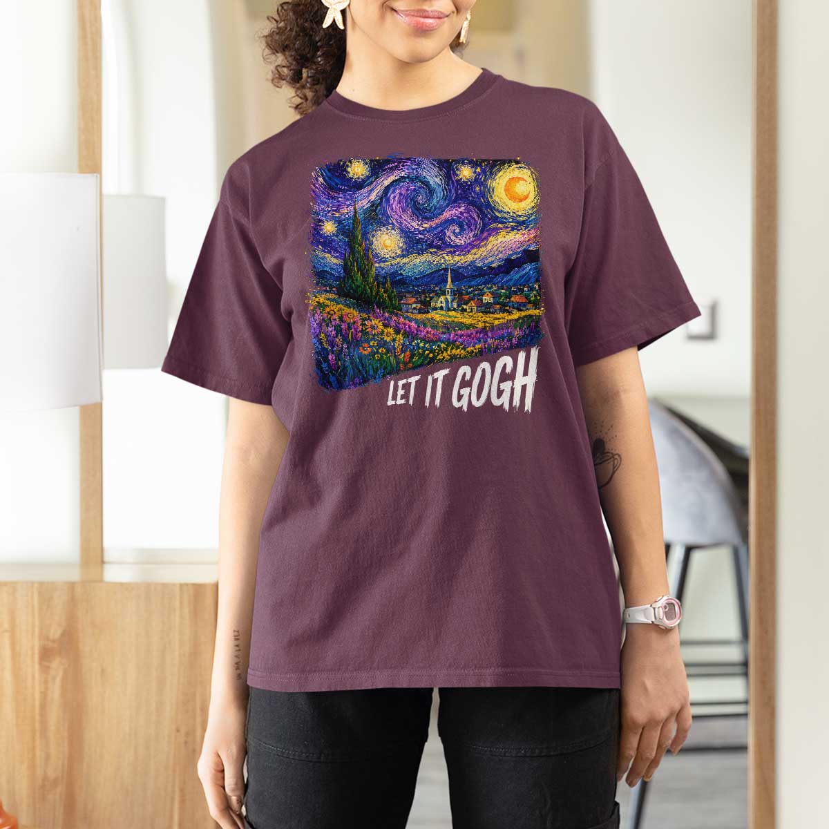 Let it Gogh Funny Vincent Van Gogh Starry Night T Shirt For Women
