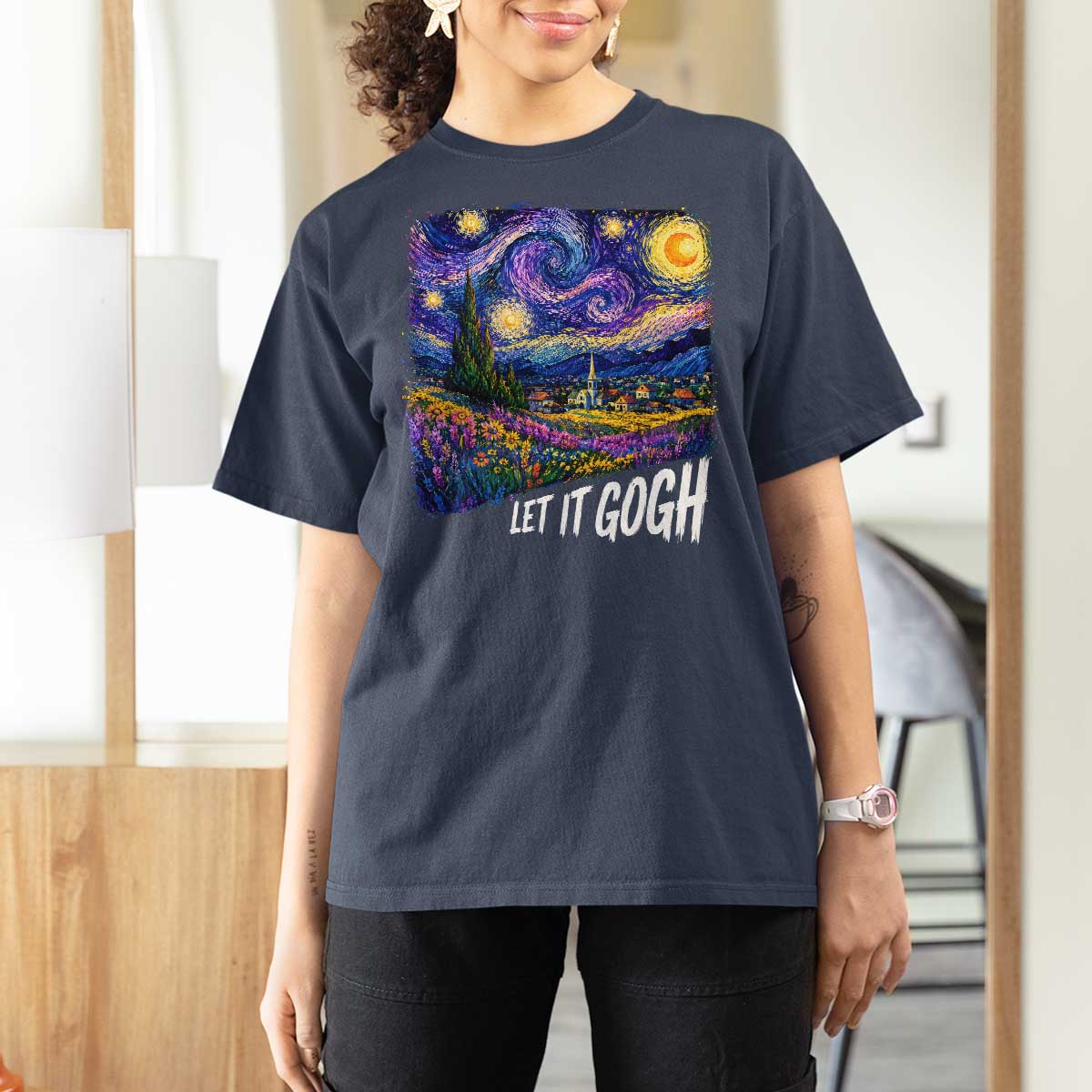 Let it Gogh Funny Vincent Van Gogh Starry Night T Shirt For Women