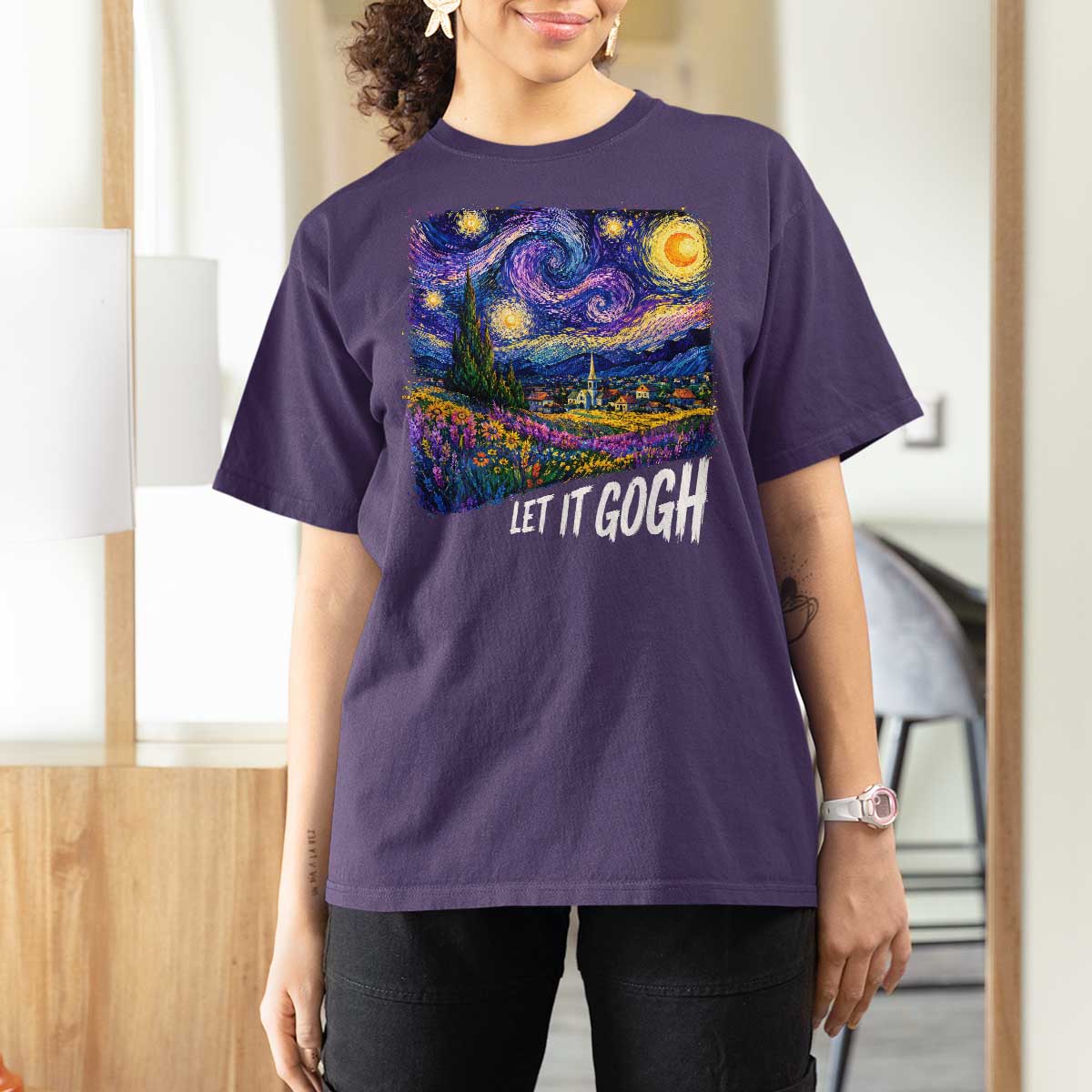 Let it Gogh Funny Vincent Van Gogh Starry Night T Shirt For Women