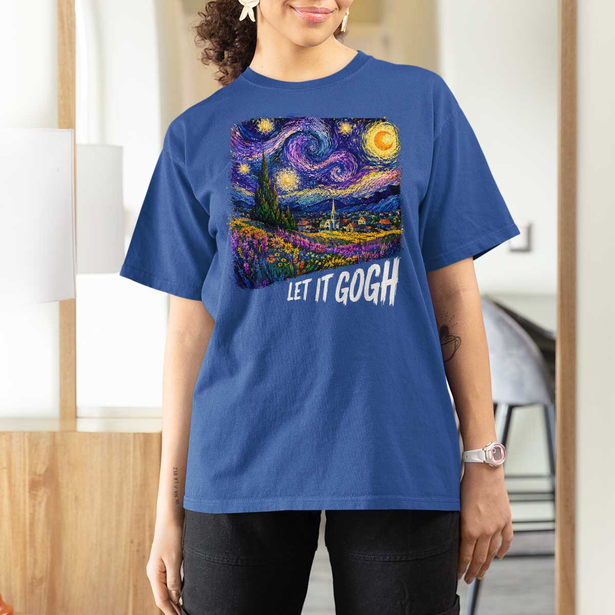 Let it Gogh Funny Vincent Van Gogh Starry Night T Shirt For Women