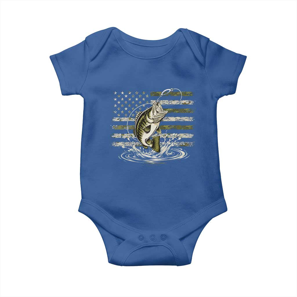 Vintage Bass Fishing Camouflage Baby Onesie Patriotic Largemouth Bass Angler Fishing Lovers Fisherman Camo US Flag