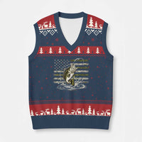 Vintage Bass Fishing Camouflage V-Neck Knit Sweater Vest Patriotic Largemouth Bass Angler Fishing Lovers Fisherman Camo US Flag