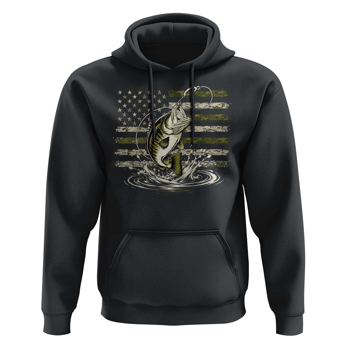 Vintage Bass Fishing Camouflage Hoodie Patriotic Largemouth Bass Angler Fishing Lovers Fisherman Camo US Flag