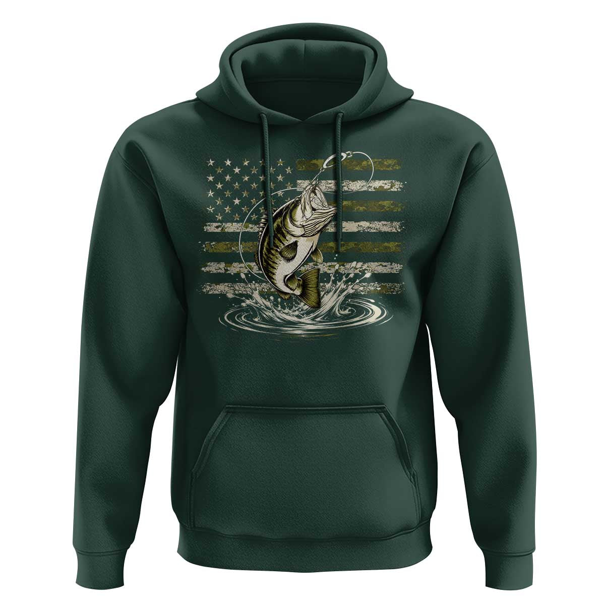 Vintage Bass Fishing Camouflage Hoodie Patriotic Largemouth Bass Angler Fishing Lovers Fisherman Camo US Flag