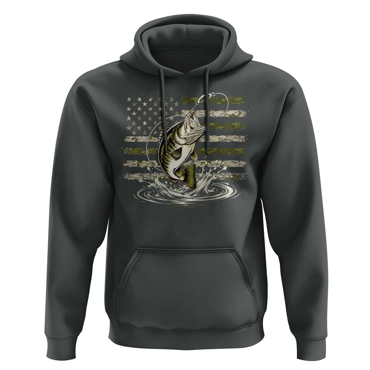 Vintage Bass Fishing Camouflage Hoodie Patriotic Largemouth Bass Angler Fishing Lovers Fisherman Camo US Flag