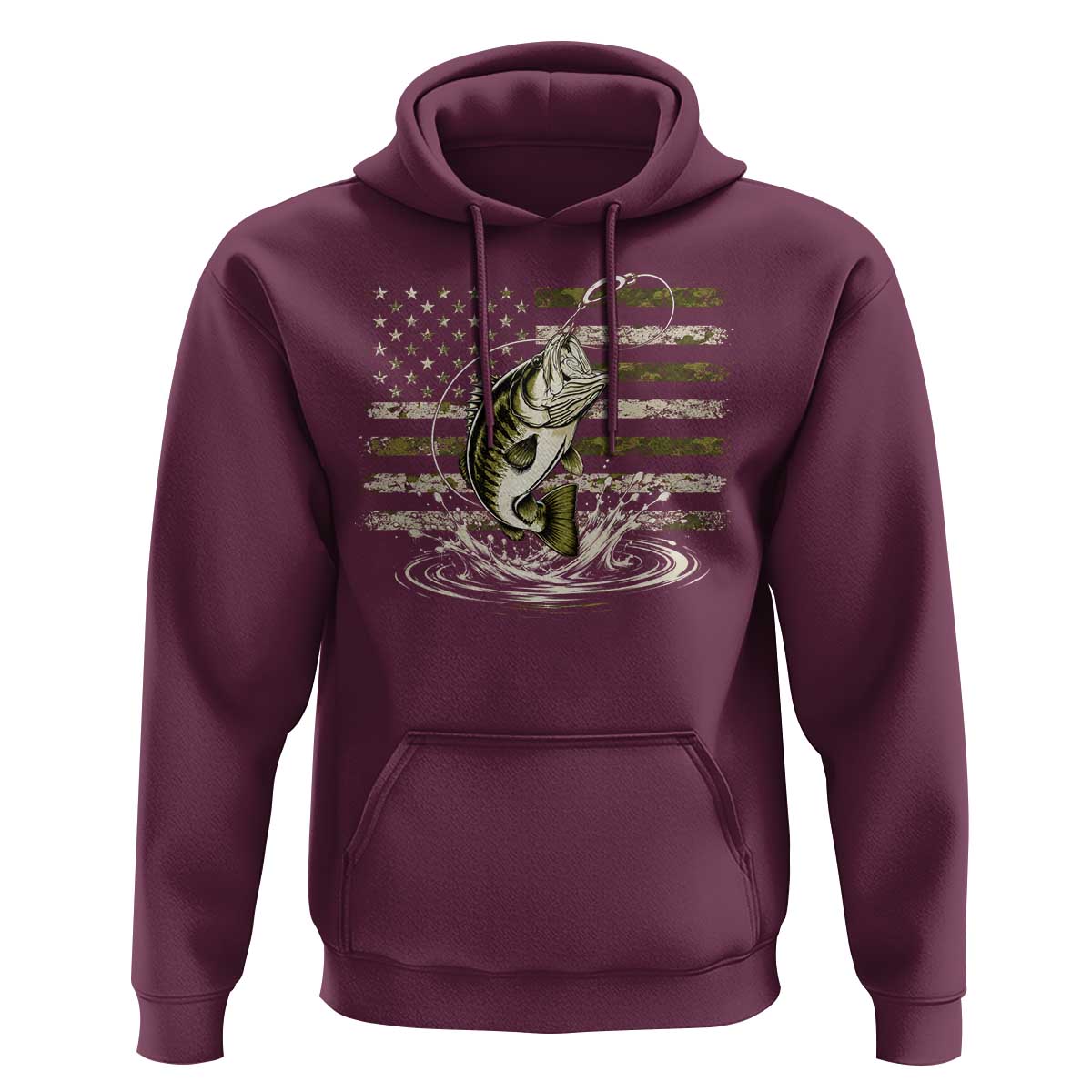 Vintage Bass Fishing Camouflage Hoodie Patriotic Largemouth Bass Angler Fishing Lovers Fisherman Camo US Flag