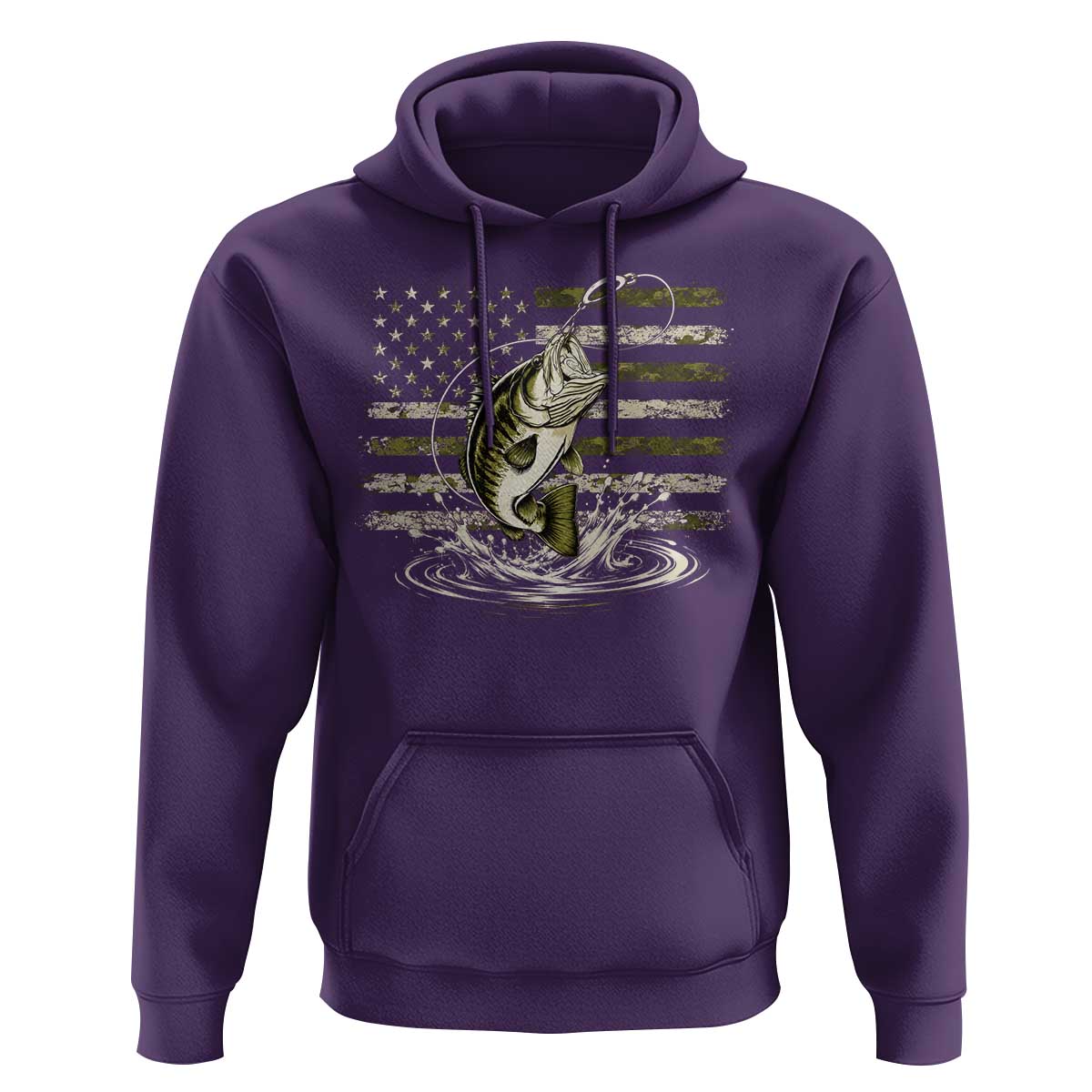 Vintage Bass Fishing Camouflage Hoodie Patriotic Largemouth Bass Angler Fishing Lovers Fisherman Camo US Flag