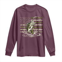 Vintage Bass Fishing Camouflage Long Sleeve Shirt Patriotic Largemouth Bass Angler Fishing Lovers Fisherman Camo US Flag