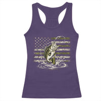 Vintage Bass Fishing Camouflage Racerback Tank Top Patriotic Largemouth Bass Angler Fishing Lovers Fisherman Camo US Flag